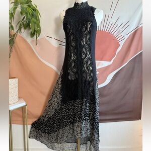 Intimately Free People Dress Women's Size XS Casual Black Crochet Maxi Boho
